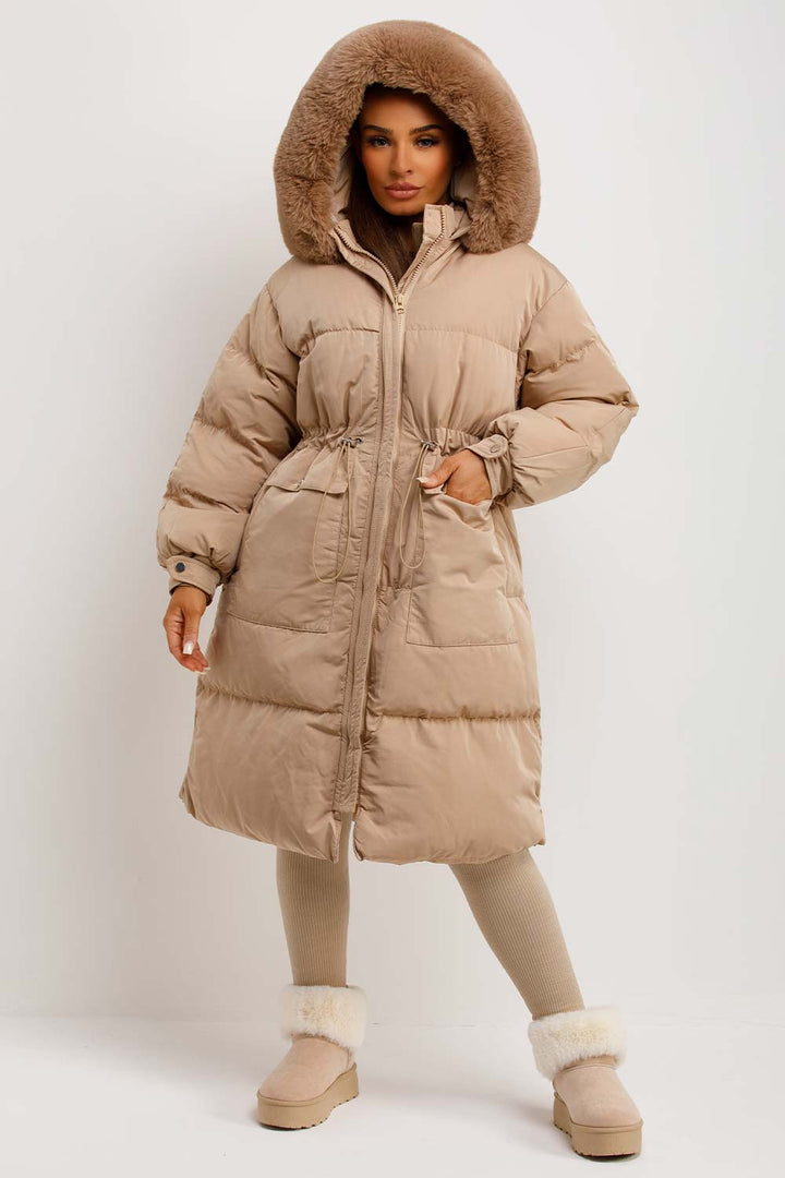 Lovisa | Women’s long puffer coat with faux fur hood