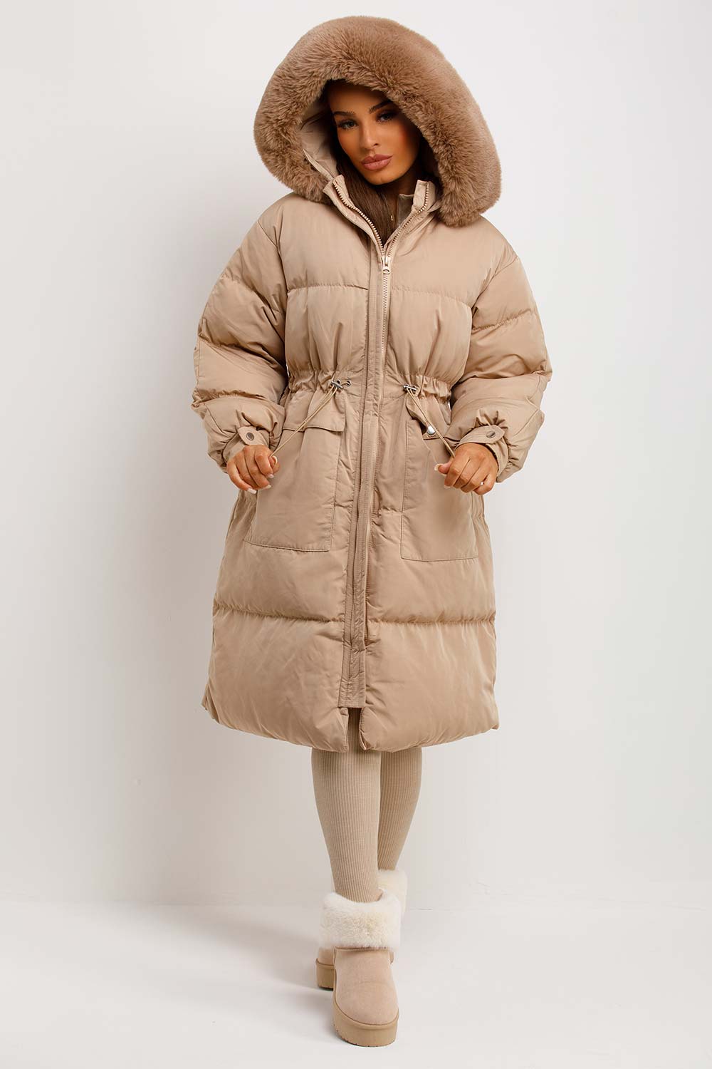 Lovisa | Women’s long puffer coat with faux fur hood