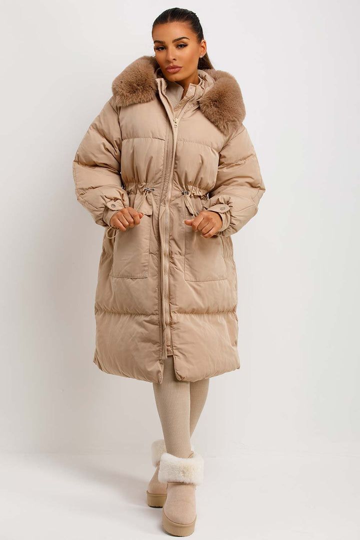 Lovisa | Women’s long puffer coat with faux fur hood