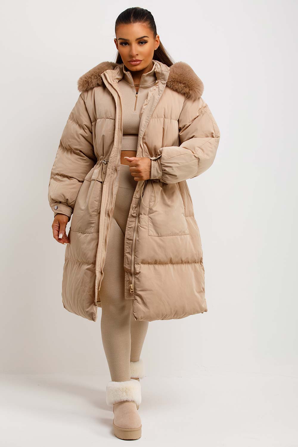 Lovisa | Women’s long puffer coat with faux fur hood