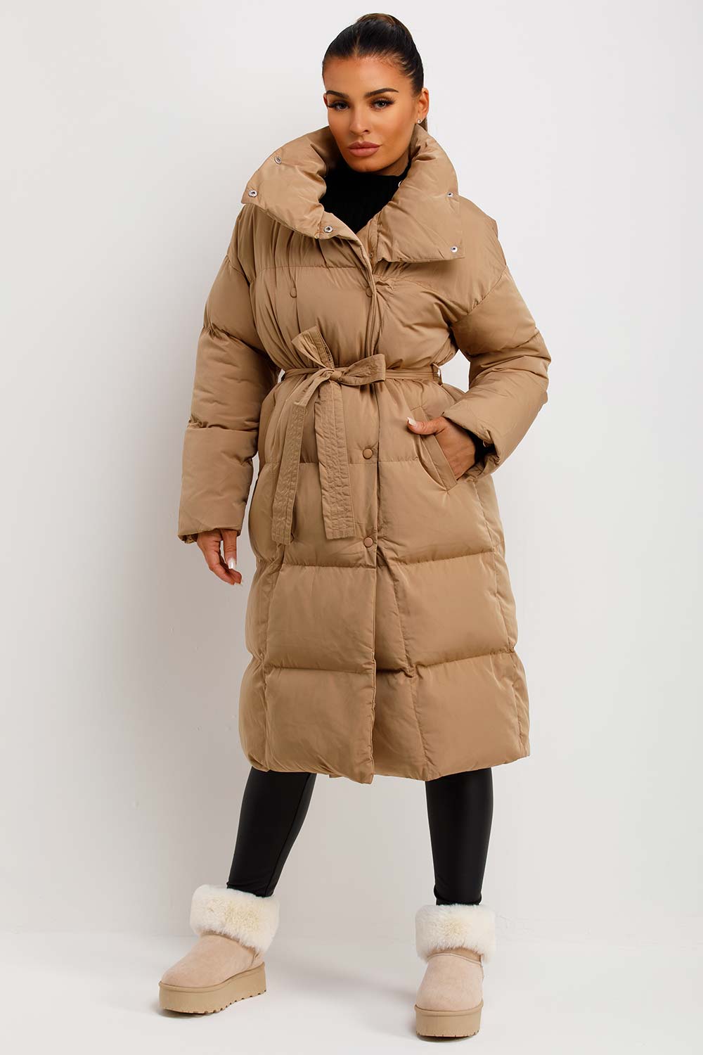 Kai | Women’s long padded puffer coat with waist belt