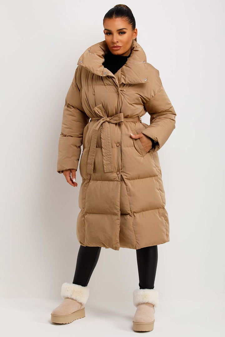 Kai | Women’s long padded puffer coat with waist belt