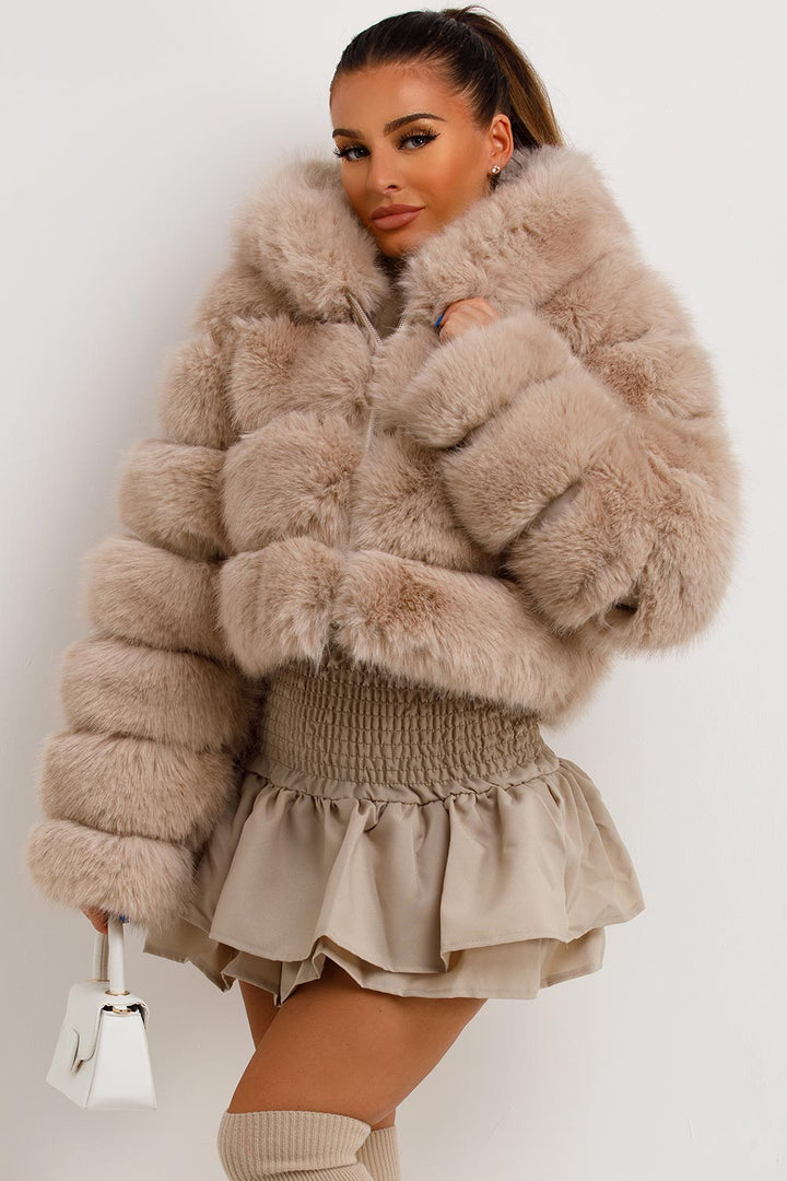 Andi | Women’s plush faux fur hooded cropped jacket