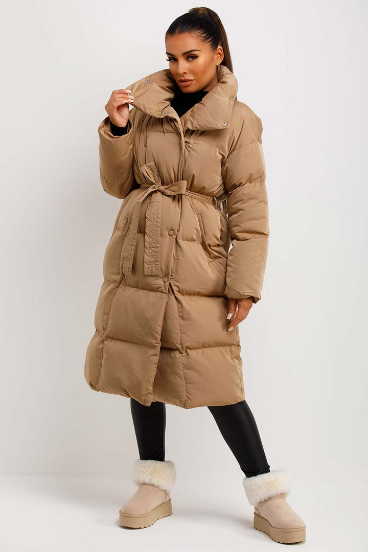 Kai | Women’s long padded puffer coat with waist belt