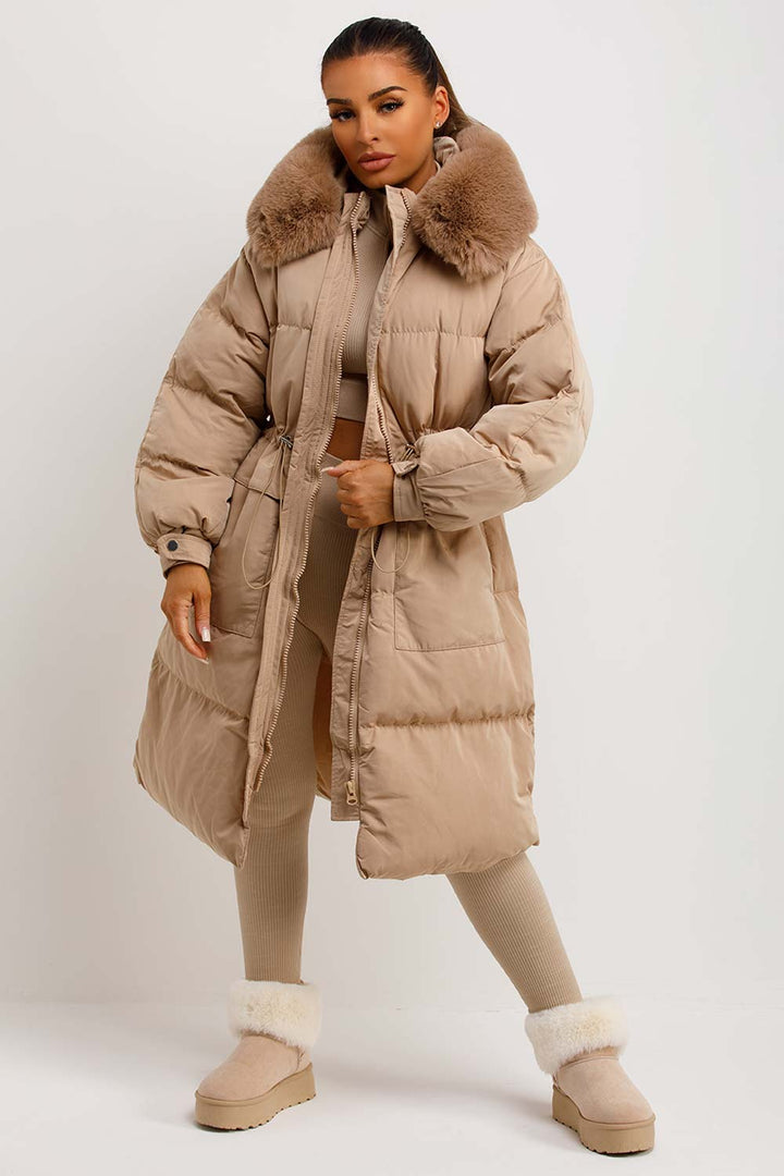 Lovisa | Women’s long puffer coat with faux fur hood