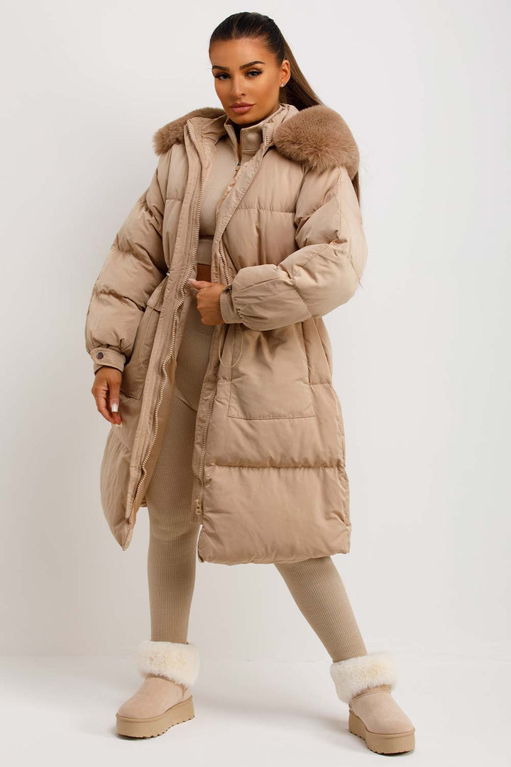 Lovisa | Women’s long puffer coat with faux fur hood