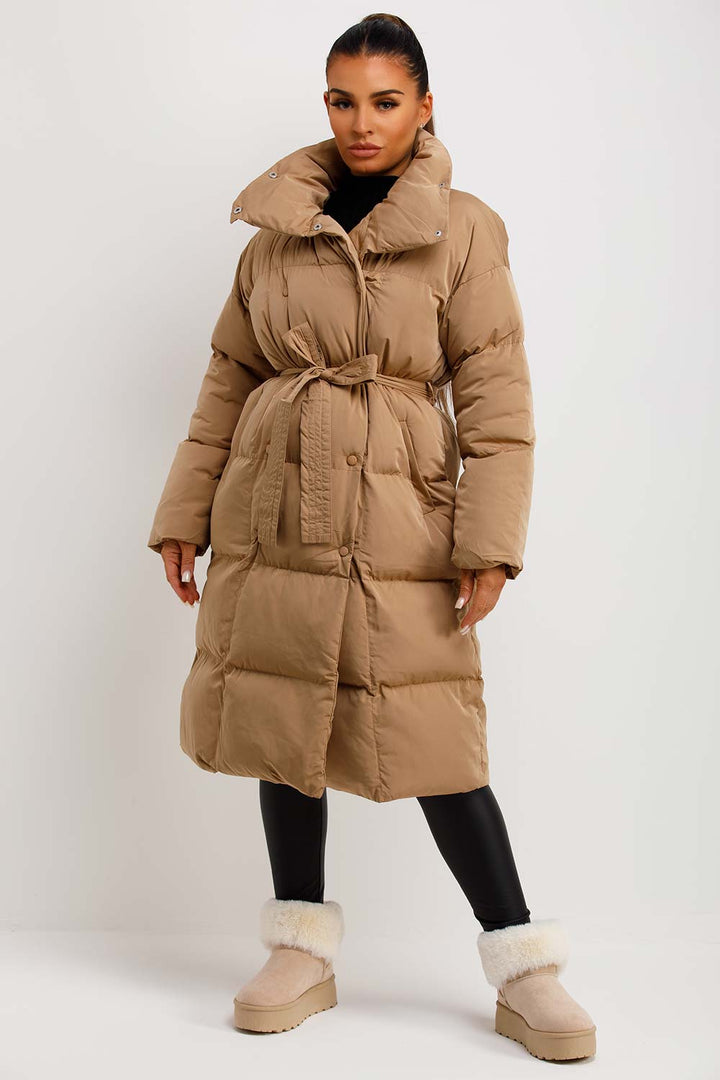 Kai | Women’s long padded puffer coat with waist belt