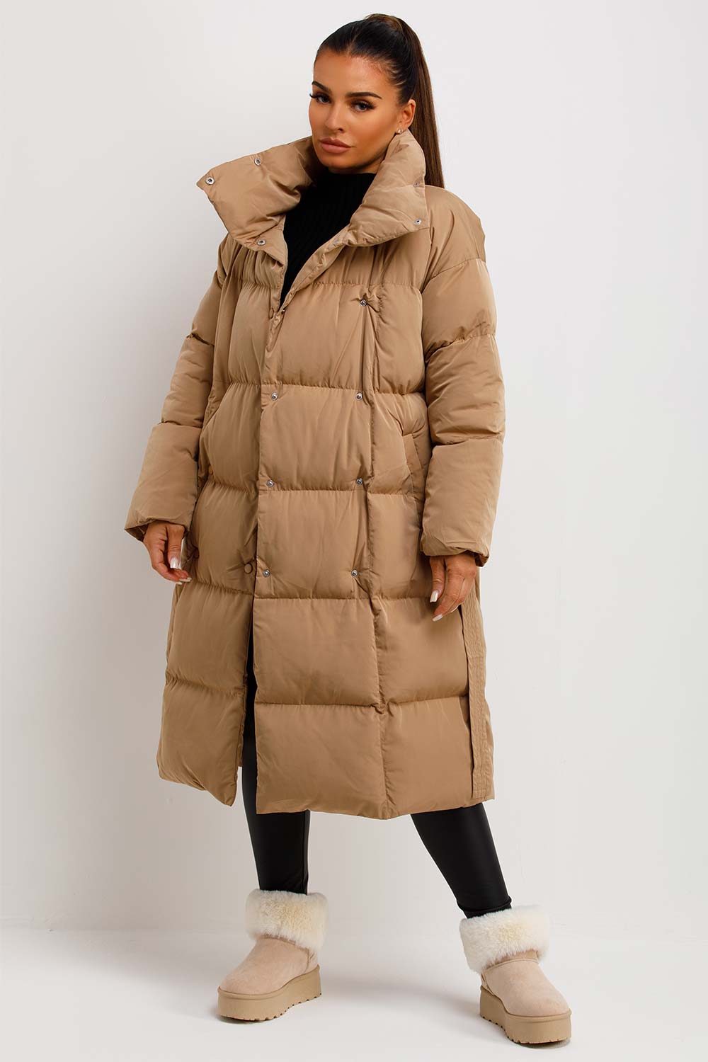 Kai | Women’s long padded puffer coat with waist belt