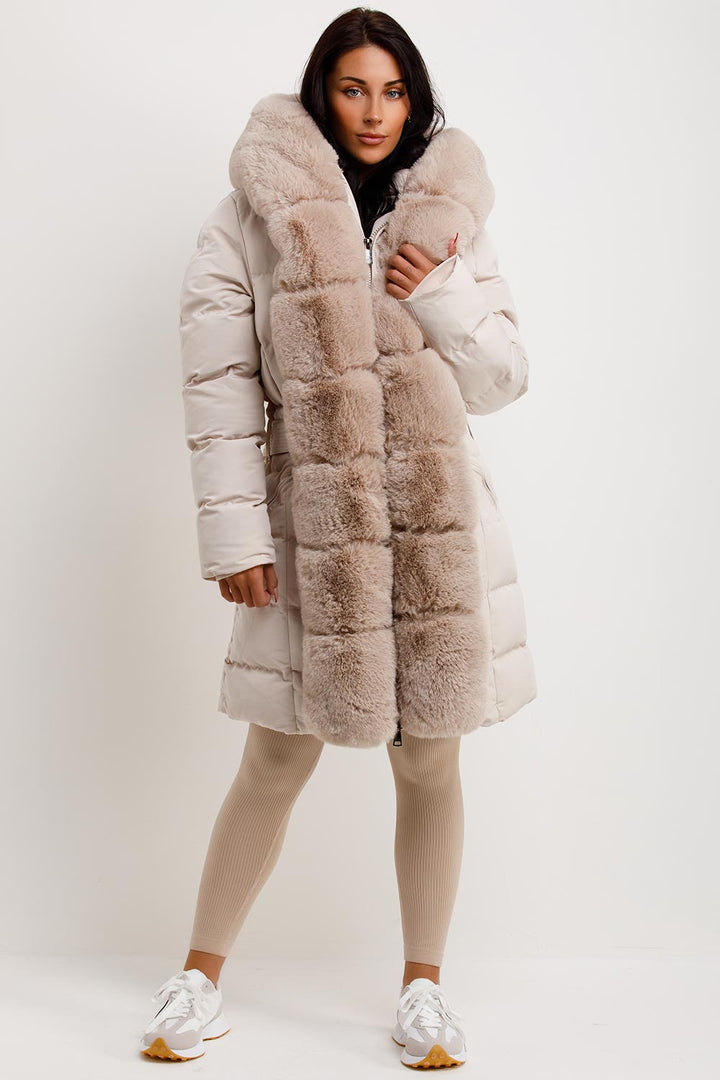Roselyn | Women’s puffer padded coat with faux fur hood and trim