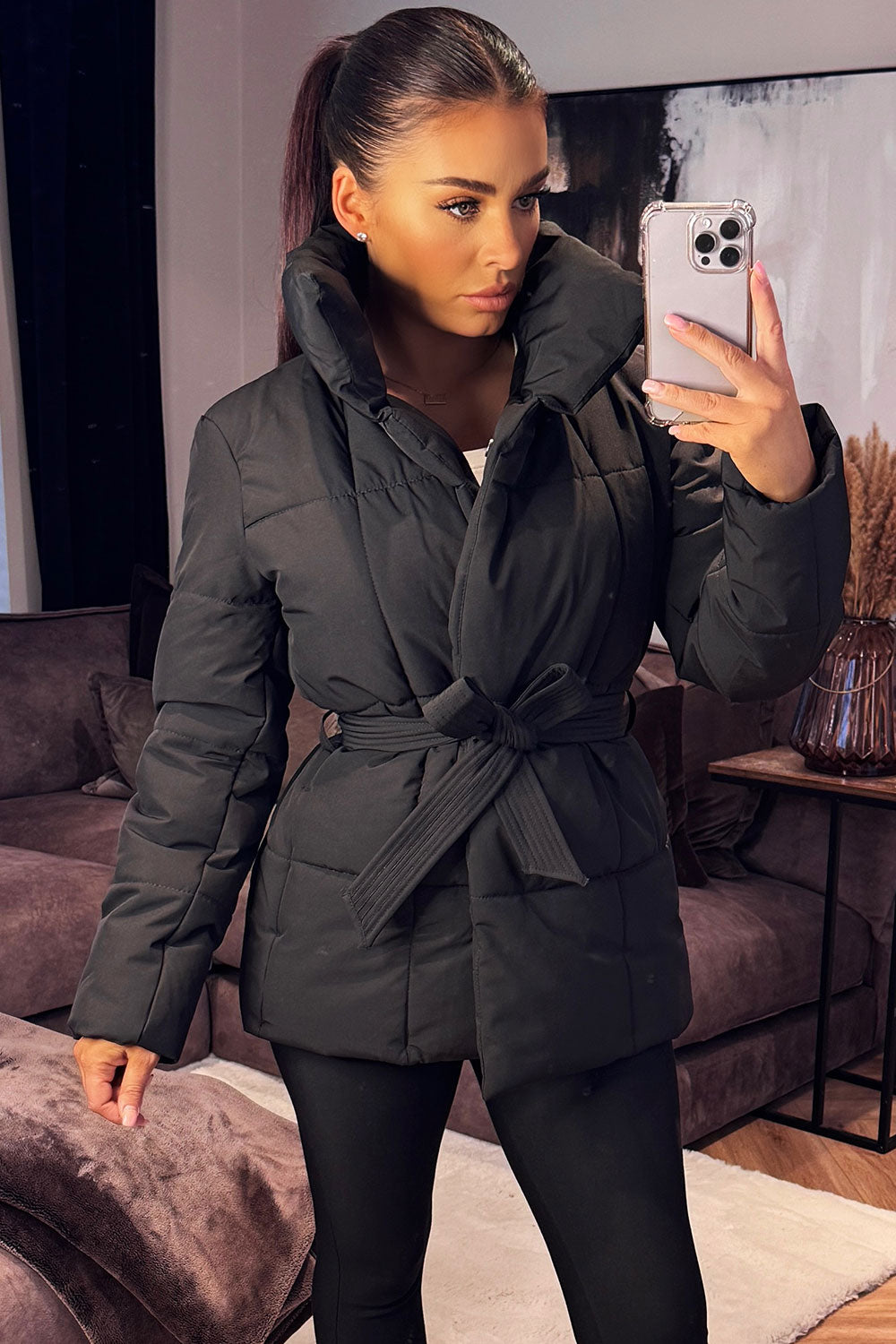 Lyra | Women’s belted puffer jacket with high collar