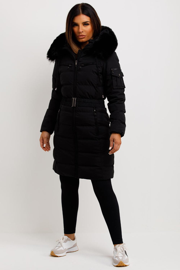 Khloe | Women’s long puffer coat with faux fur hood