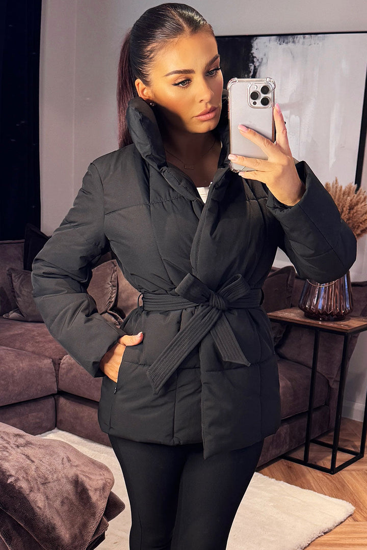 Lyra | Women’s belted puffer jacket with high collar