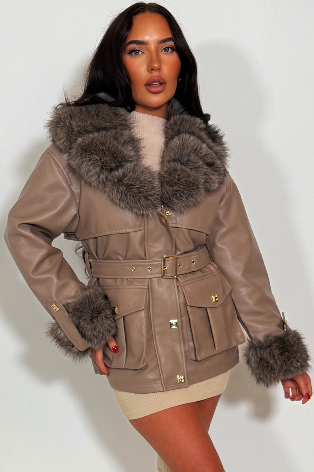 Zaria | Women’s faux leather jacket with detachable faux fur collar and cuffs