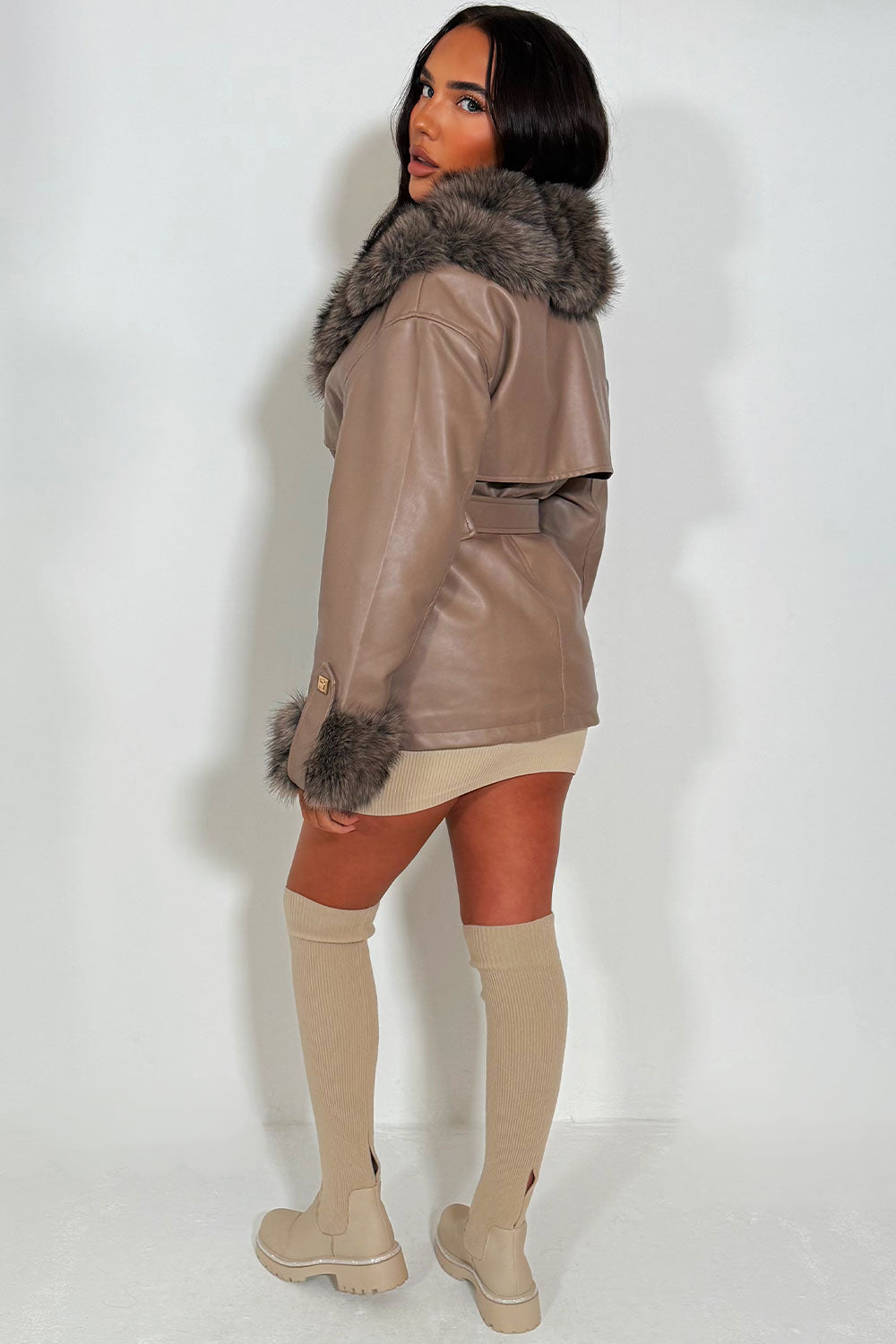 Zaria | Women’s faux leather jacket with detachable faux fur collar and cuffs