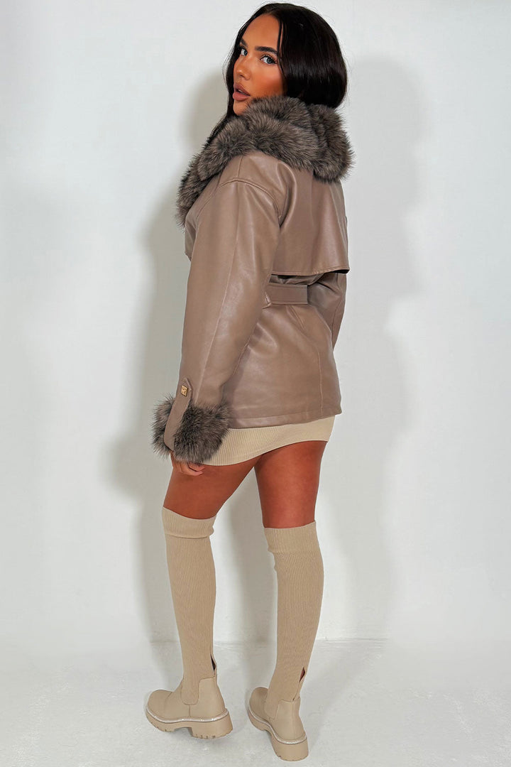 Zaria | Women’s faux leather jacket with detachable faux fur collar and cuffs