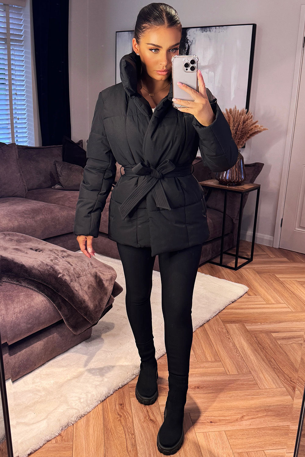 Lyra | Women’s belted puffer jacket with high collar