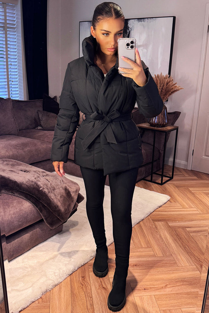 Lyra | Women’s belted puffer jacket with high collar