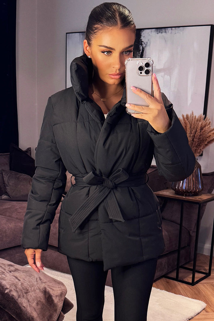 Lyra | Women’s belted puffer jacket with high collar