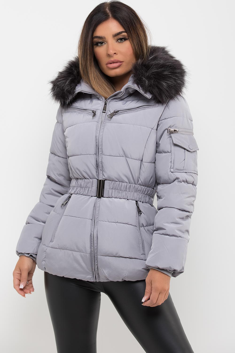 Aurelie | Women’s quilted coat with faux fur hood