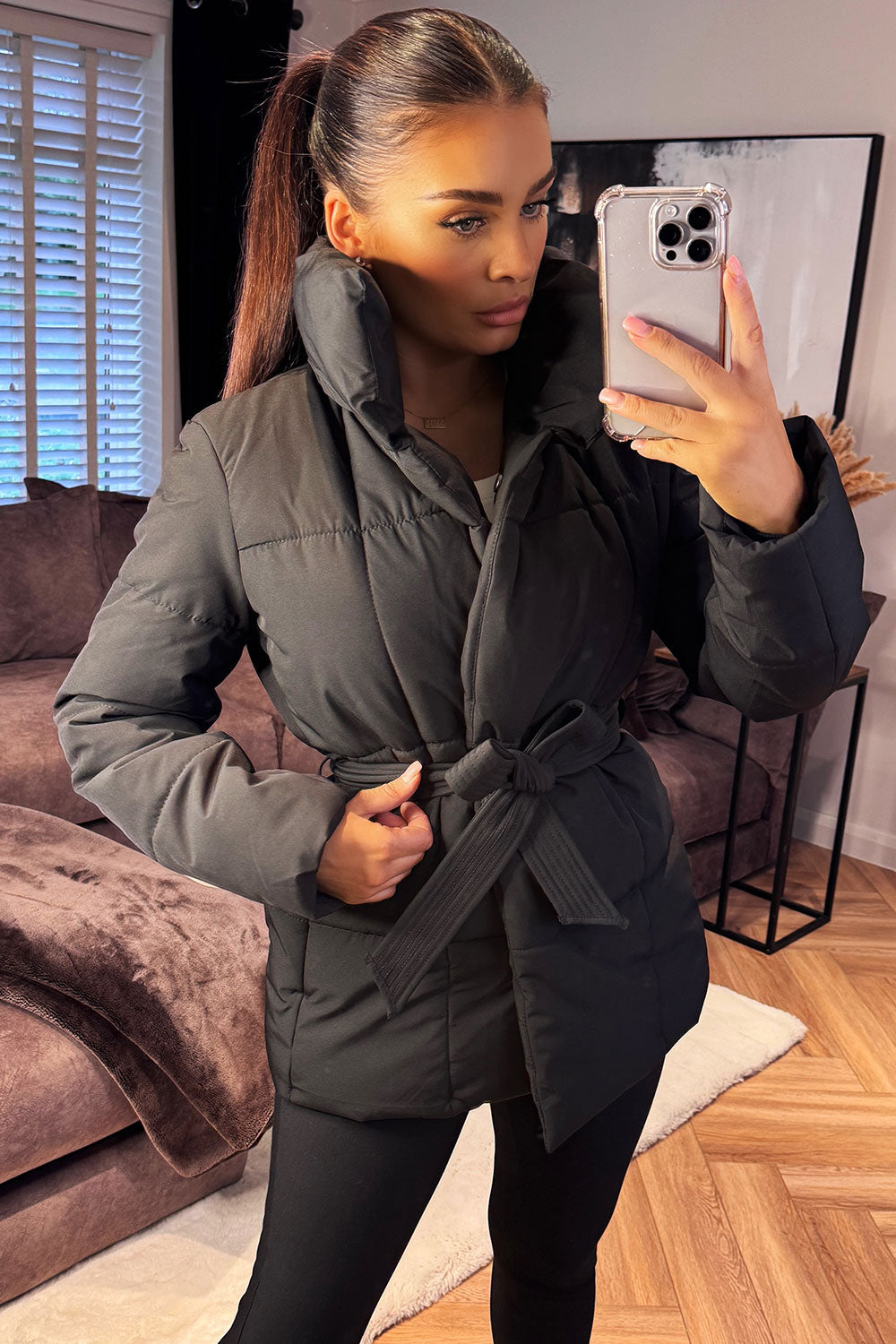 Lyra | Women’s belted puffer jacket with high collar