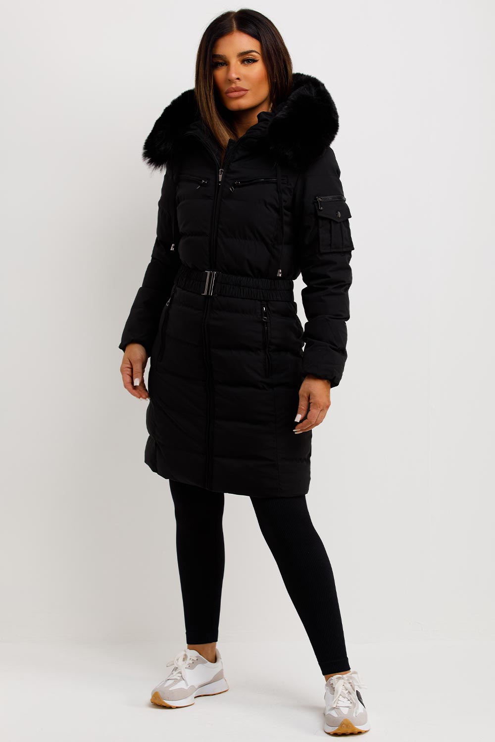 Khloe | Women’s long puffer coat with faux fur hood