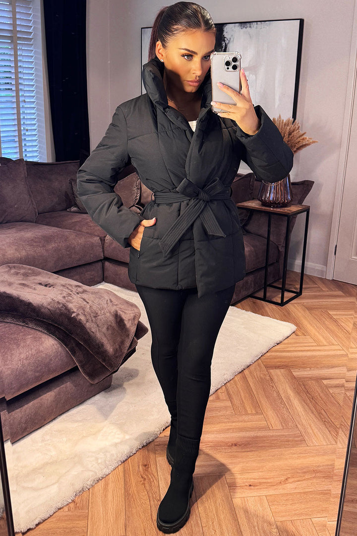 Lyra | Women’s belted puffer jacket with high collar