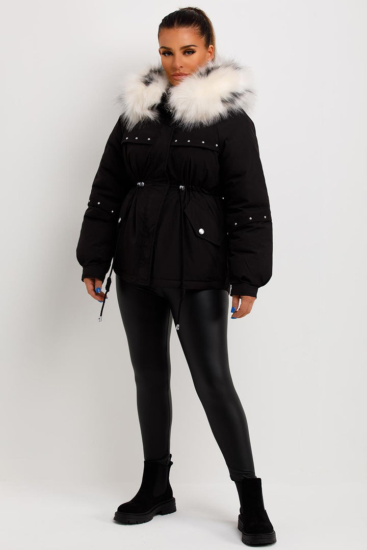 Milena | Women’s faux fur hood coat with stud detail