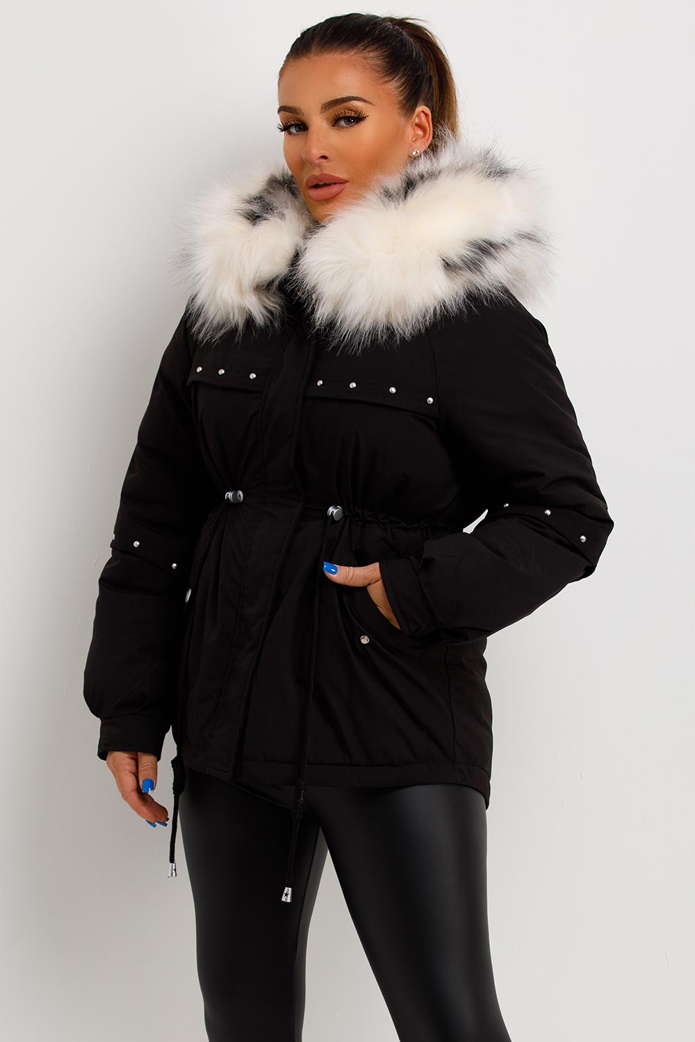 Milena | Women’s faux fur hood coat with stud detail