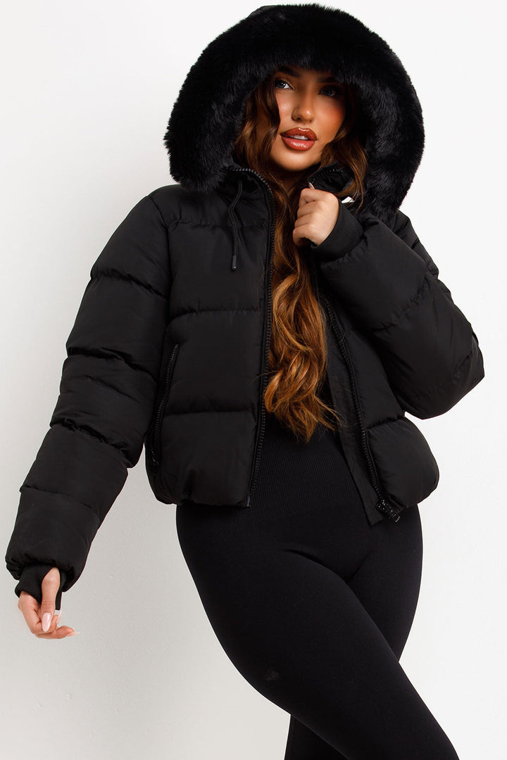 Audrina | Women’s puffer jacket with faux fur hood