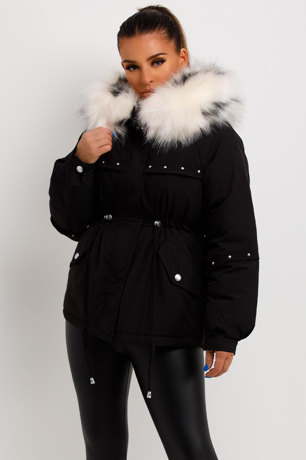 Milena | Women’s faux fur hood coat with stud detail