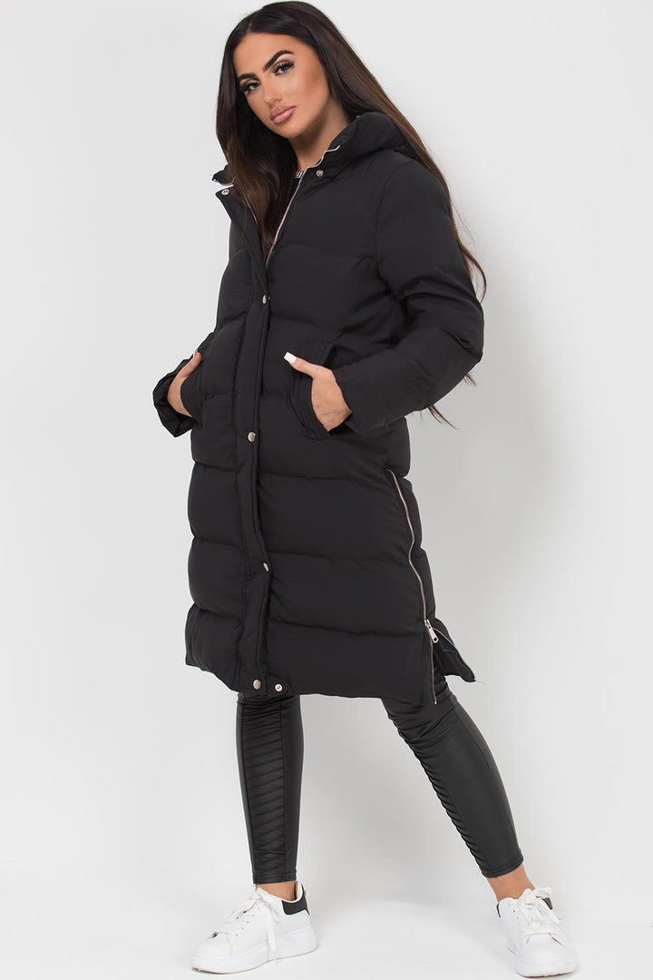 Zahra | Women’s long hooded puffer coat with side zip