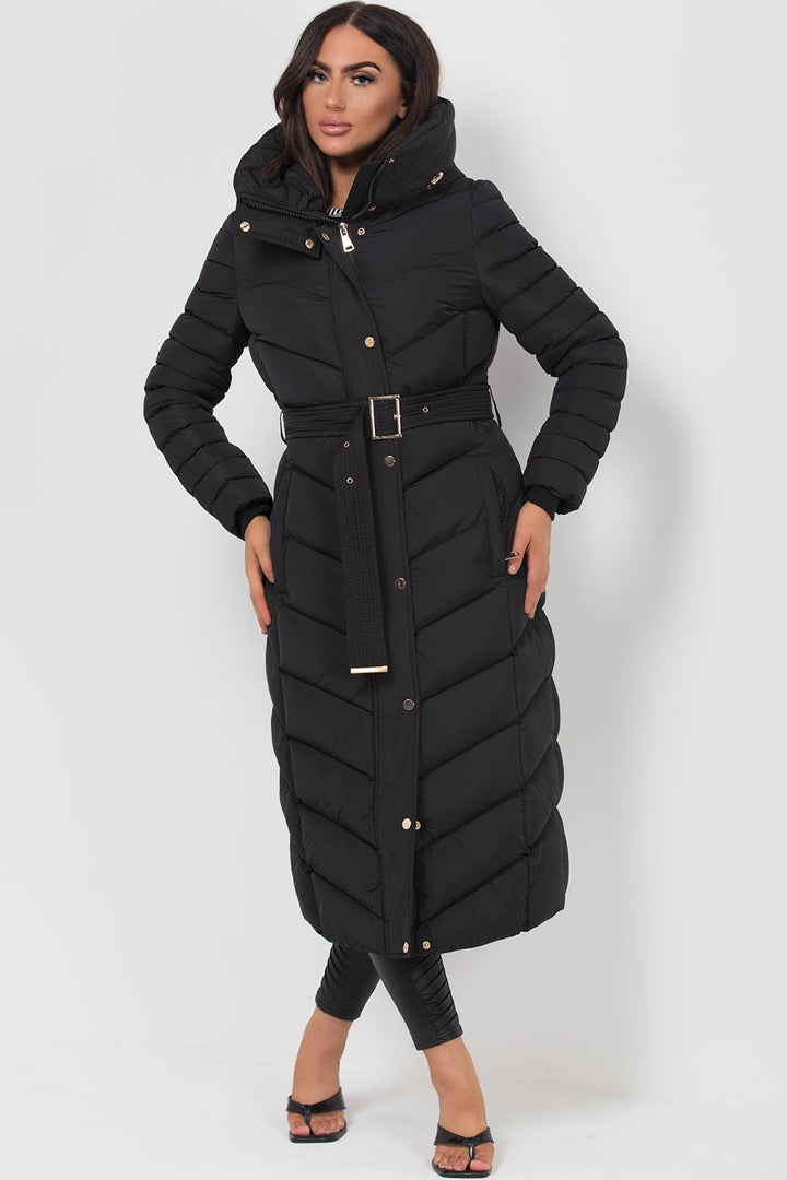 Lara | Women’s longline belted puffer coat with hood