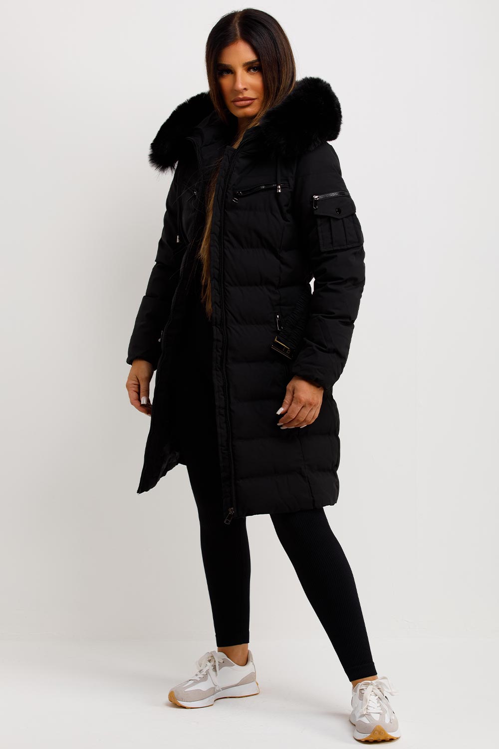 Khloe | Women’s long puffer coat with faux fur hood