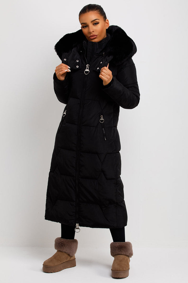Adaline | Women’s long puffer padded coat with faux fur hood