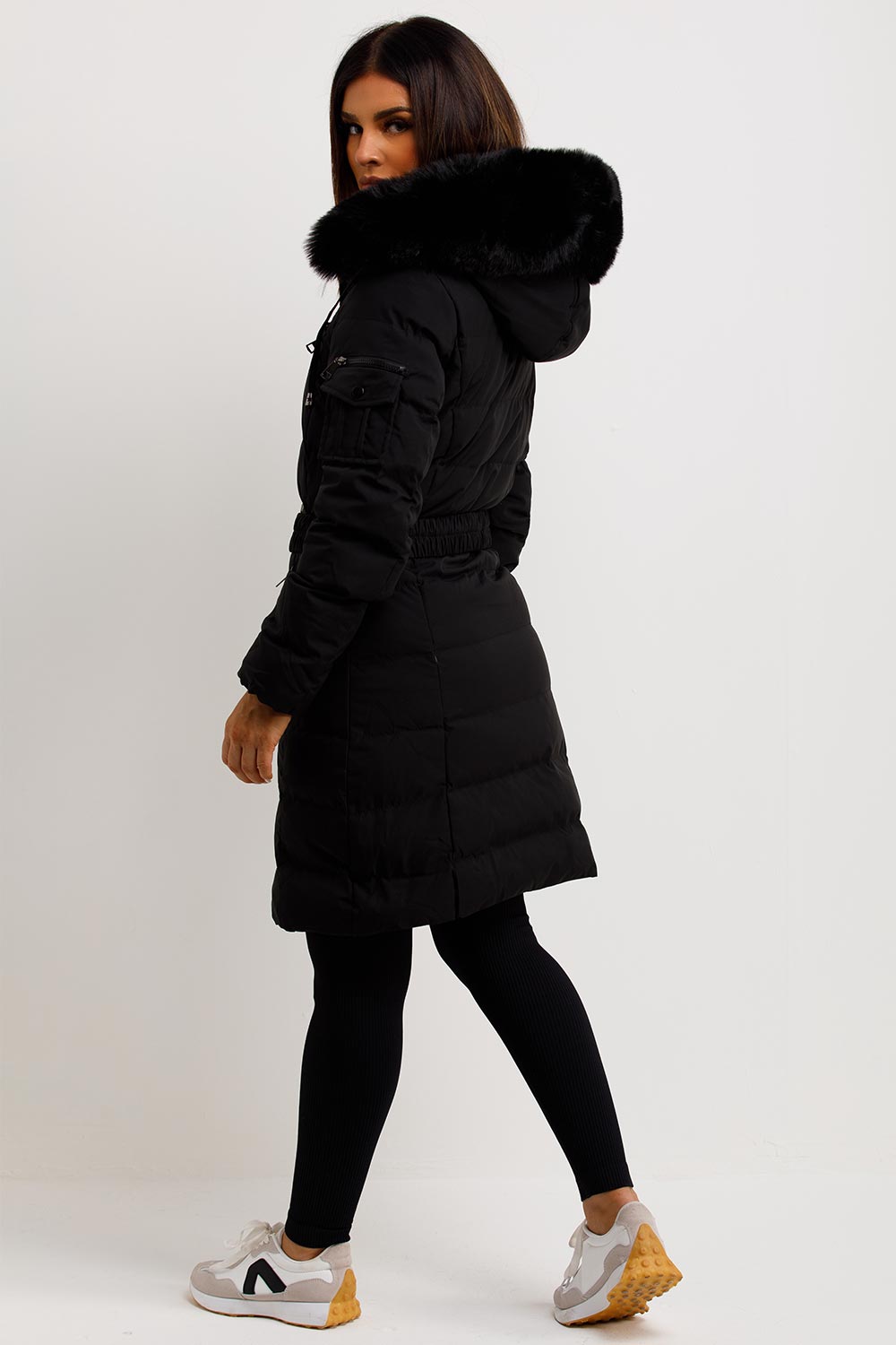 Khloe | Women’s long puffer coat with faux fur hood