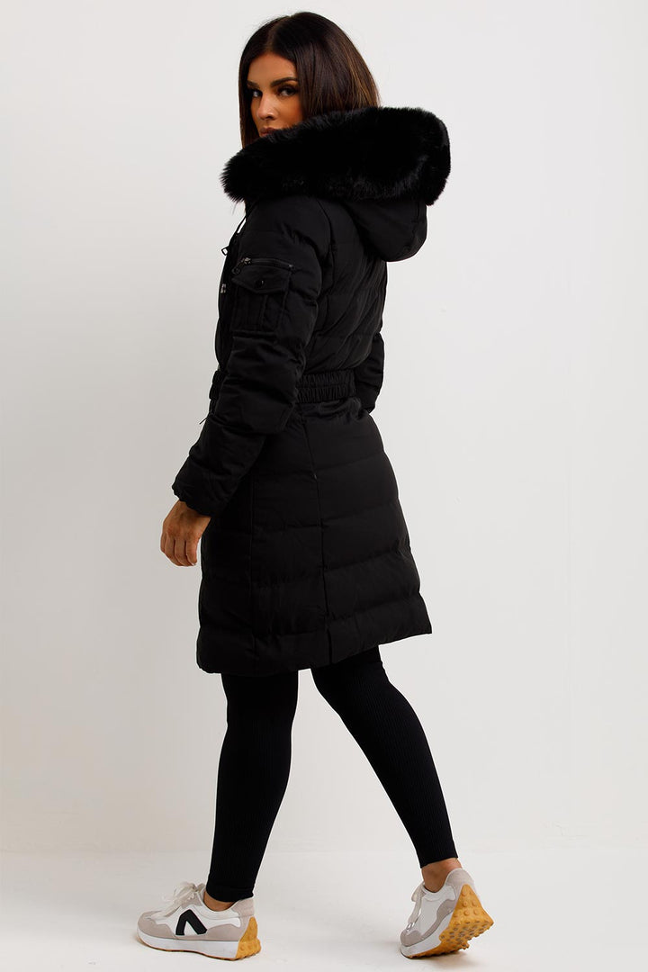 Khloe | Women’s long puffer coat with faux fur hood