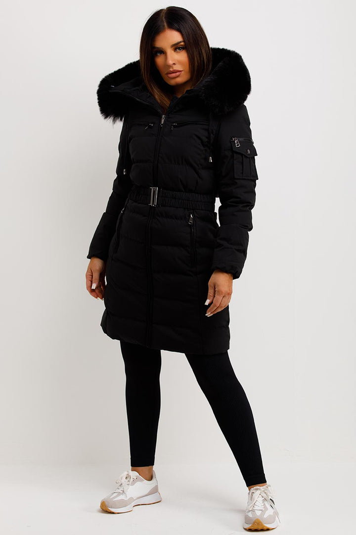 Khloe | Women’s long puffer coat with faux fur hood