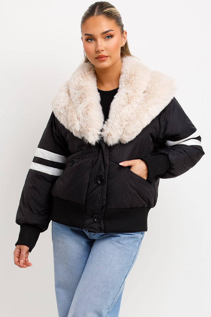 Radzna | Women’s aviator bomber jacket with faux fur collar