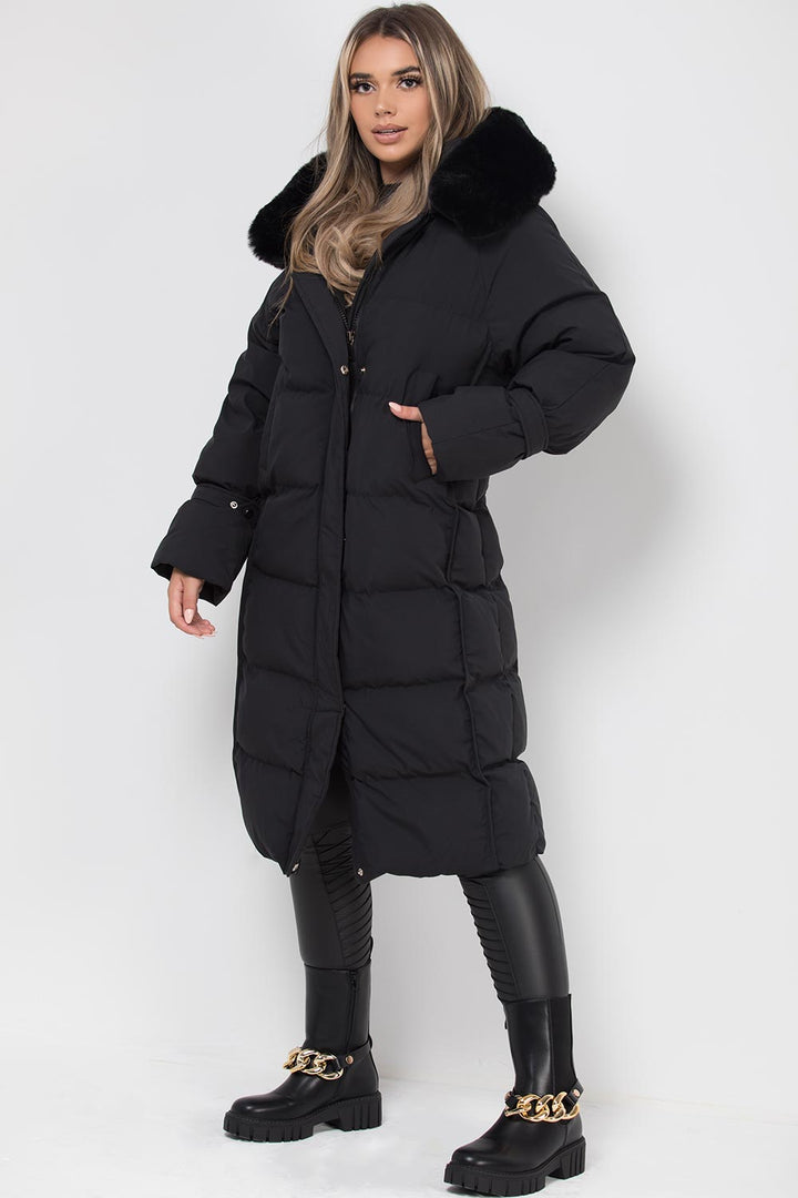 Aya | Women’s longline faux fur hood puffer coat
