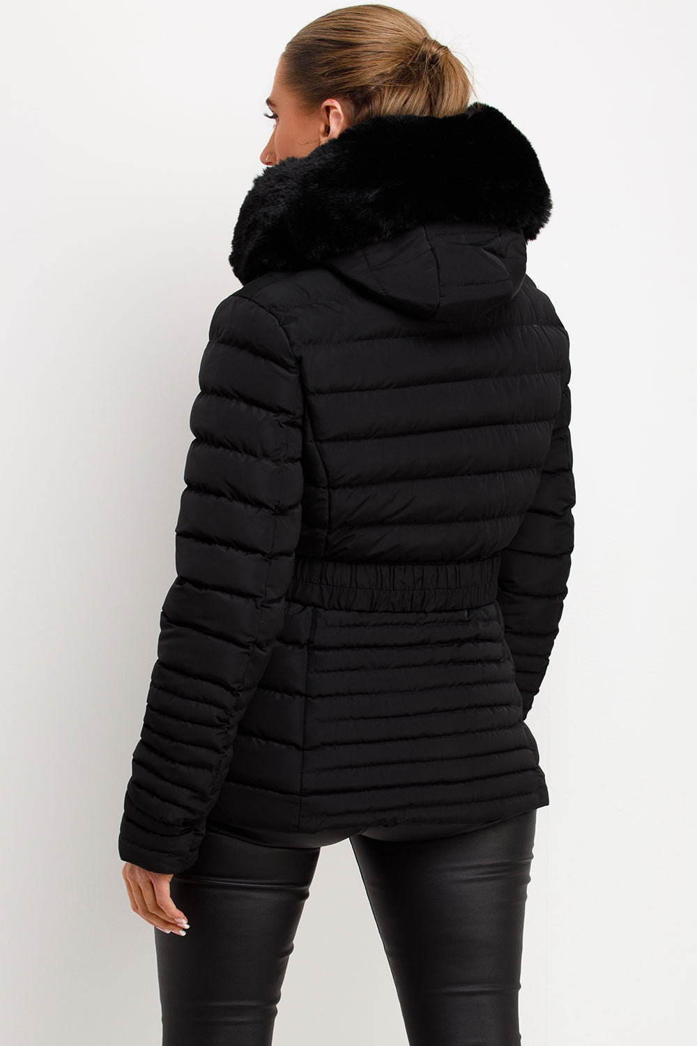 Kahlani | Women’s padded puffer jacket with faux fur hood and belt