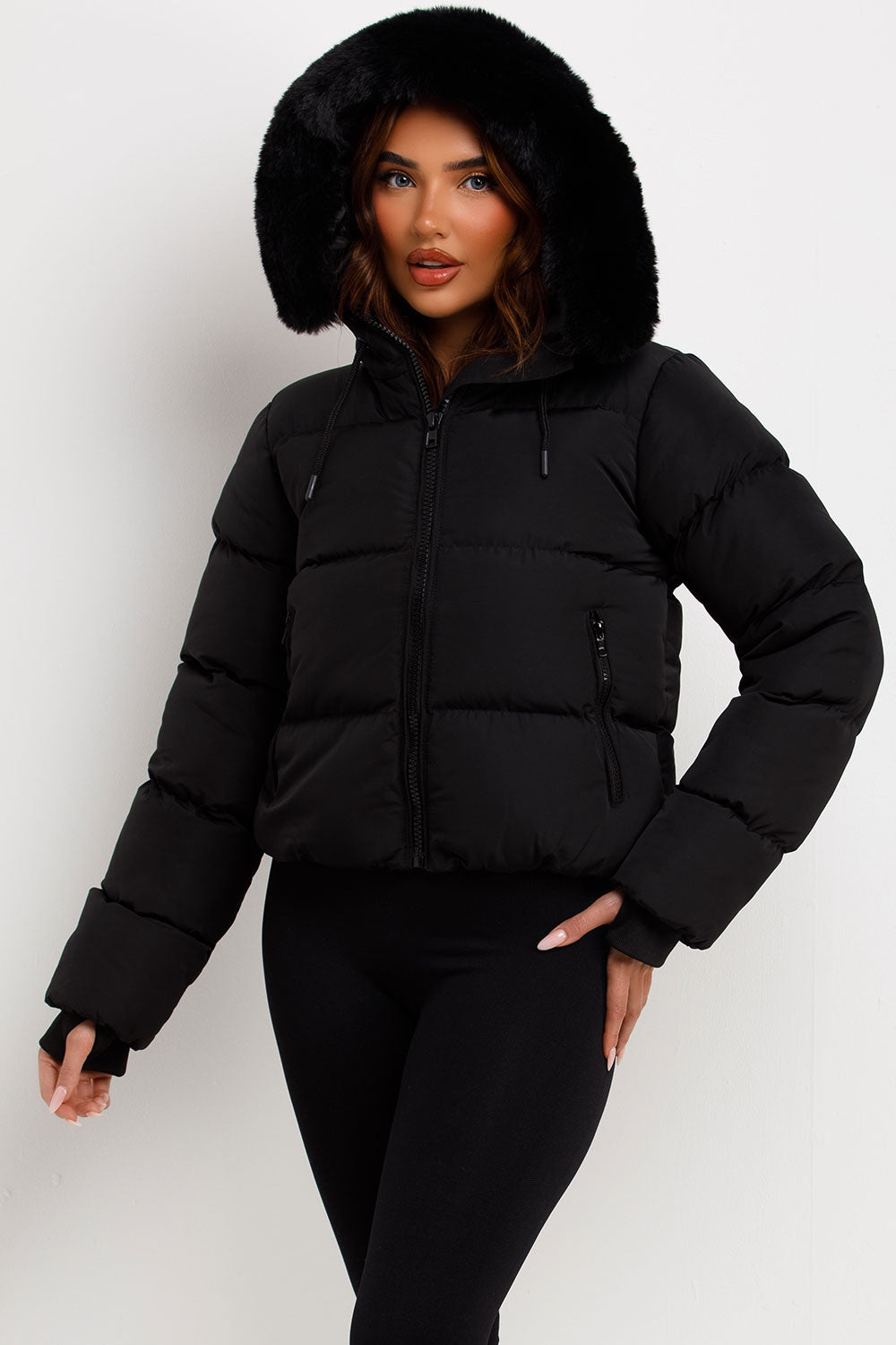Audrina | Women’s puffer jacket with faux fur hood