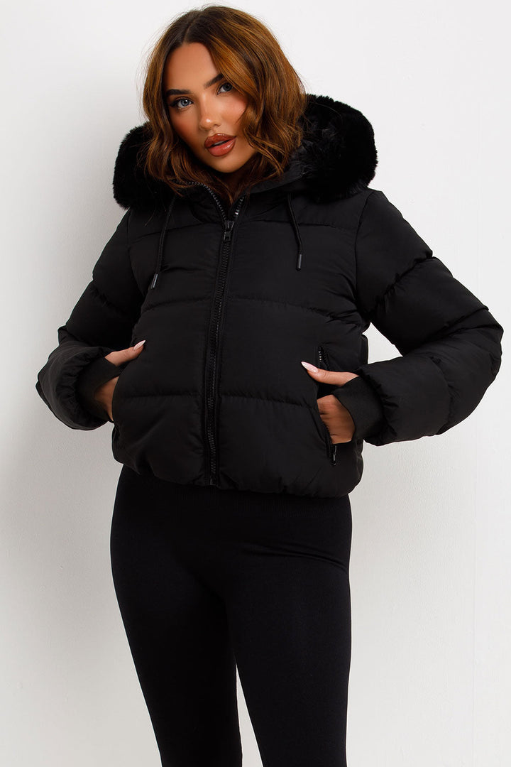 Audrina | Women’s puffer jacket with faux fur hood