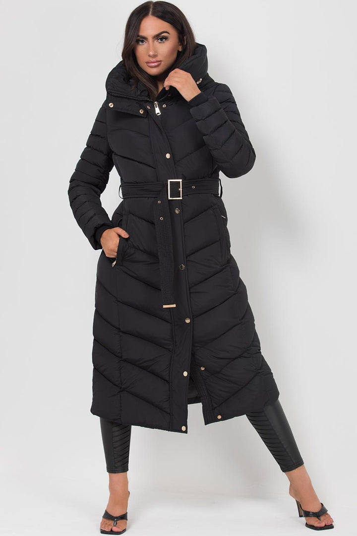 Lara | Women’s longline belted puffer coat with hood
