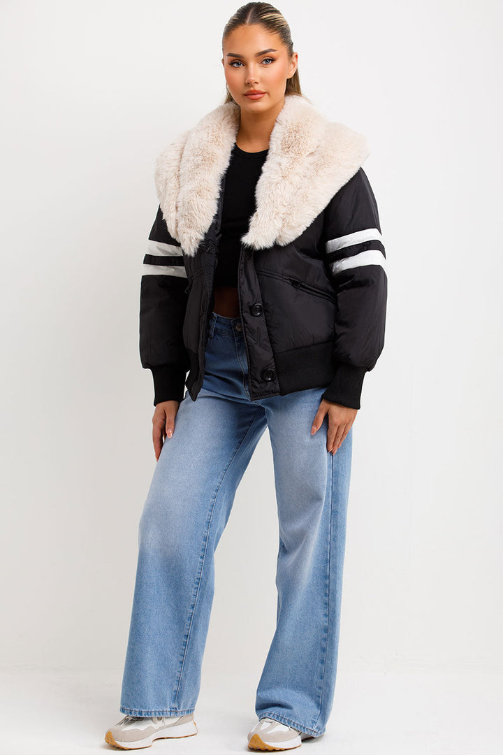 Radzna | Women’s aviator bomber jacket with faux fur collar