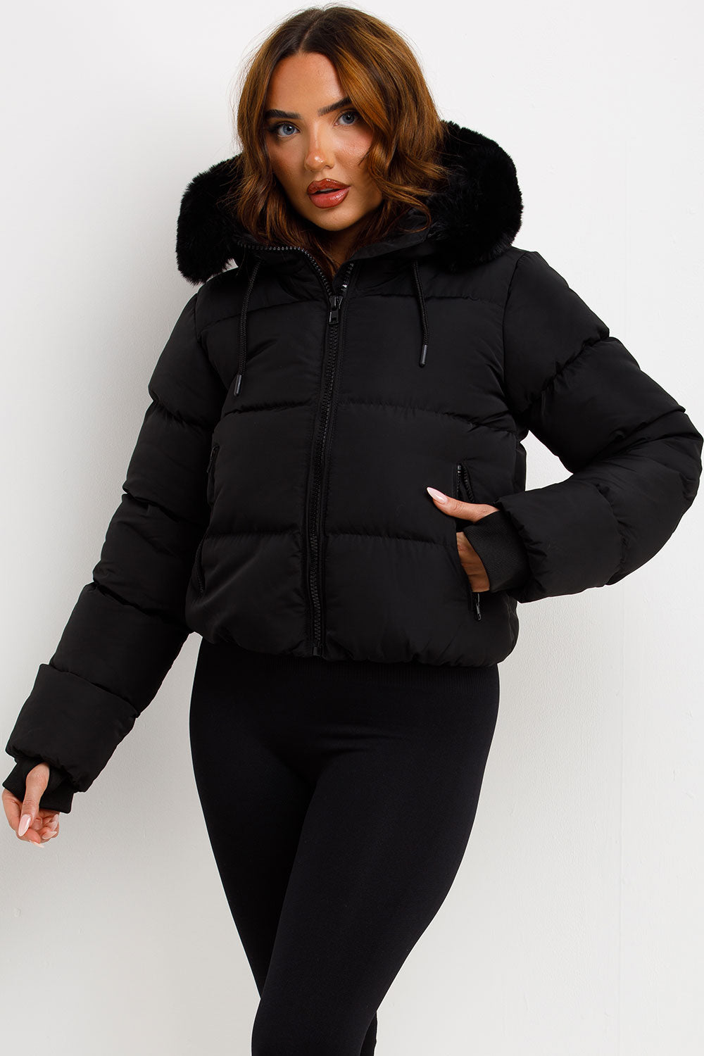 Audrina | Women’s puffer jacket with faux fur hood