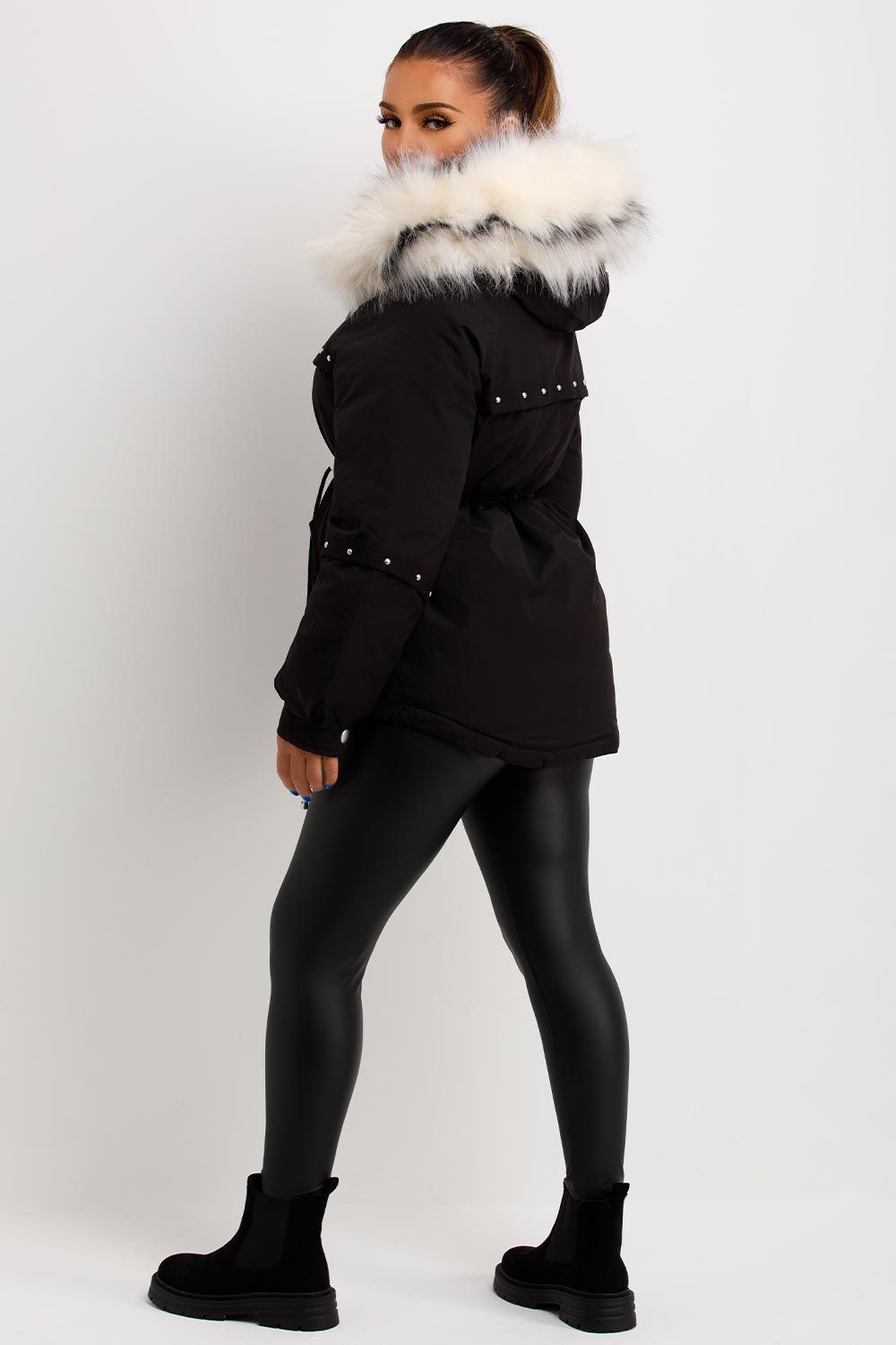 Milena | Women’s faux fur hood coat with stud detail