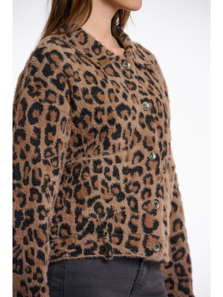 Analise | Women’s leopard print button-up faux fur jacket