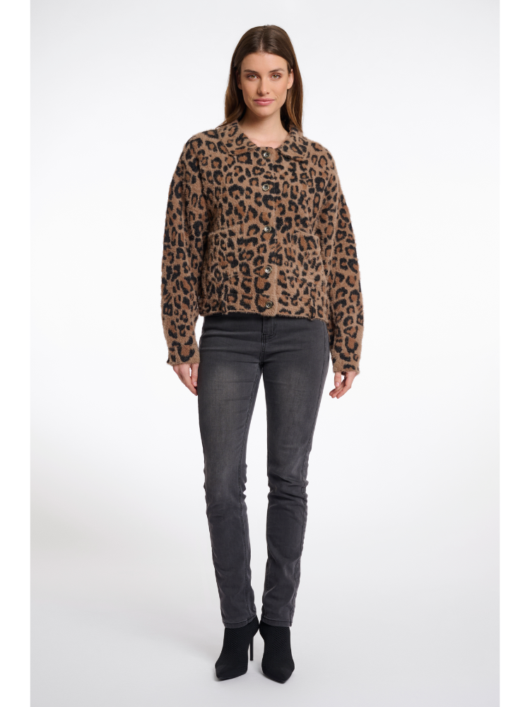 Analise | Women’s leopard print button-up faux fur jacket