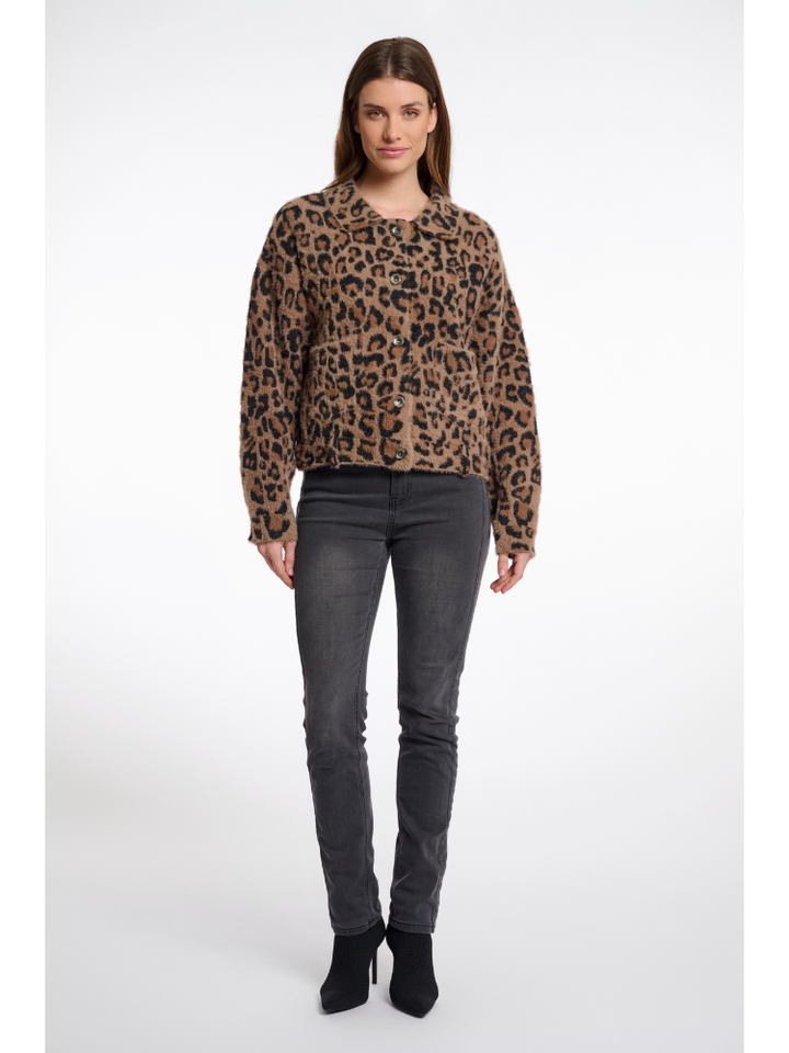 Analise | Women’s leopard print button-up faux fur jacket
