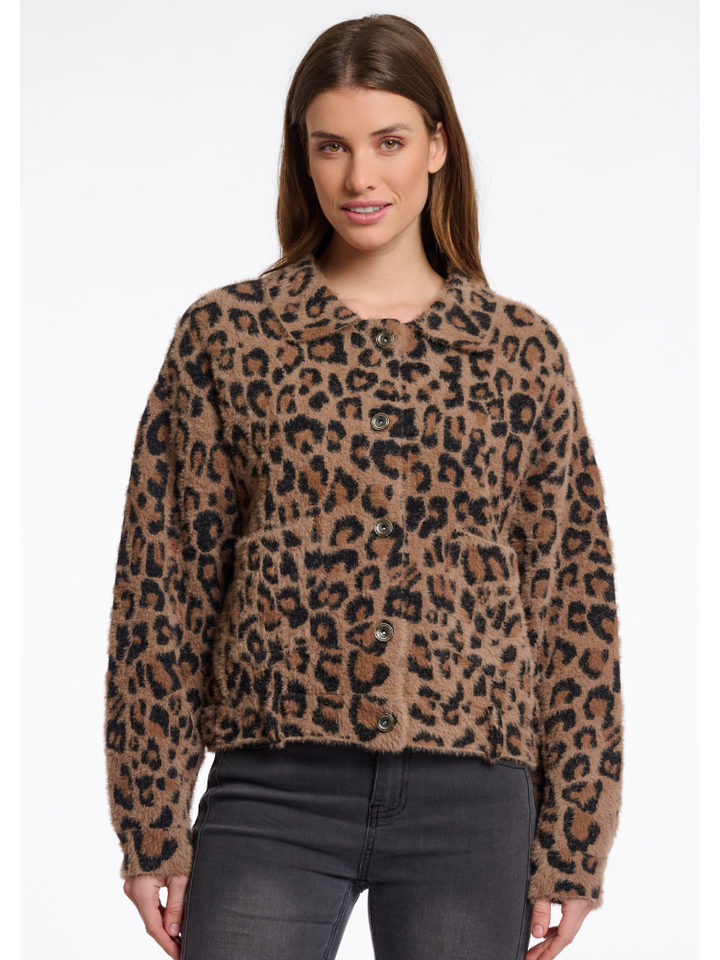 Analise | Women’s leopard print button-up faux fur jacket